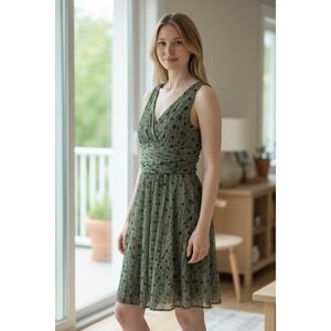 Vintage Joseph Ribkoff Green Polka Dot Dress Sz 6 Midi Fairycore Wedding Guest